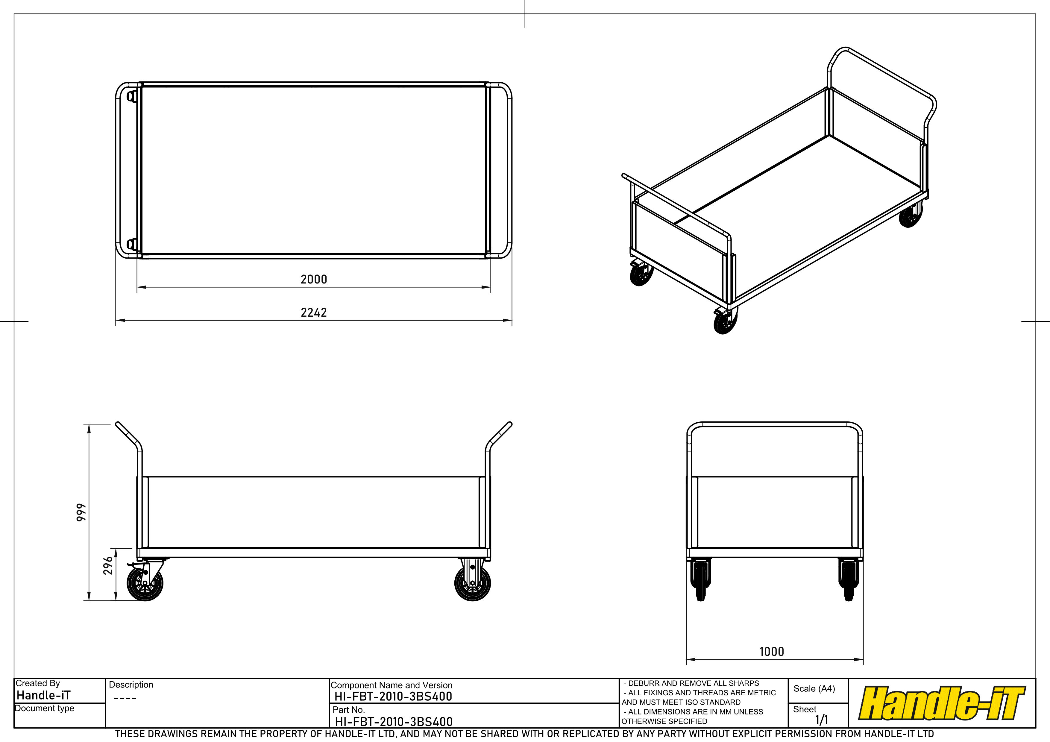Carro de plataforma con 3 laterales de madera dimensiones