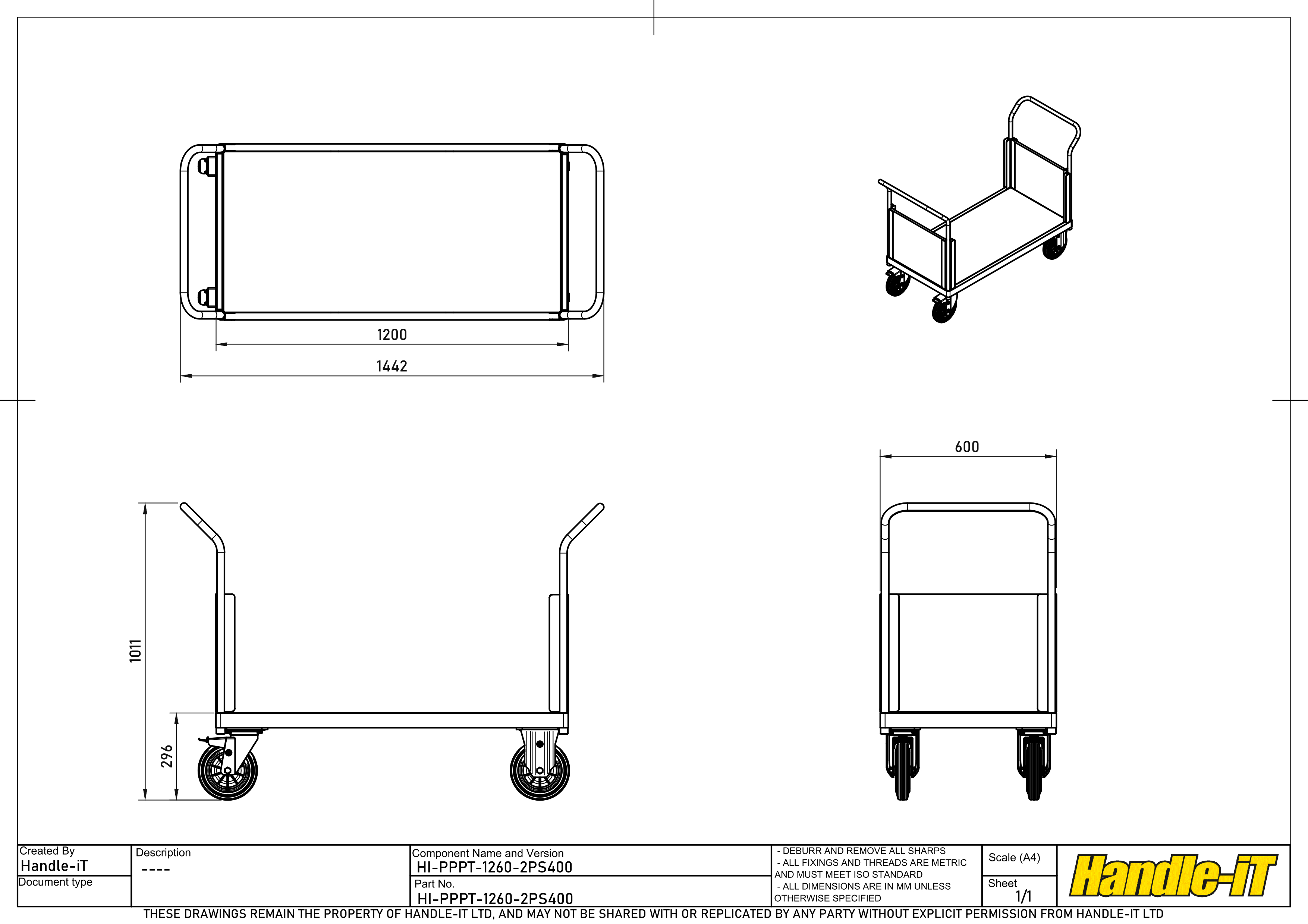  Carro de plataforma con 2 laterales de pl&aacute;stico dimensiones
