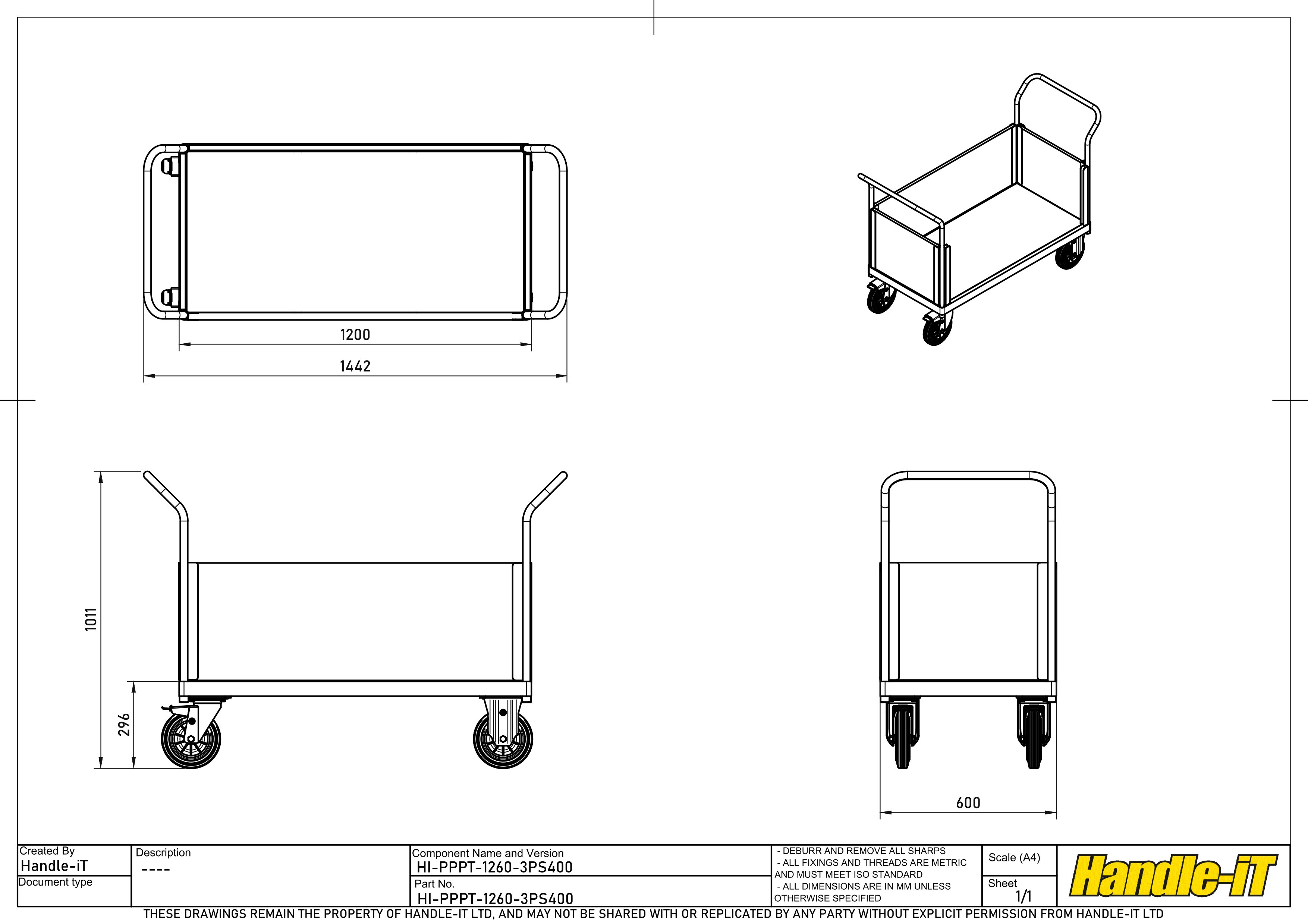 Carro de plataforma con 3 lados pl&aacute;sticos dimensiones
