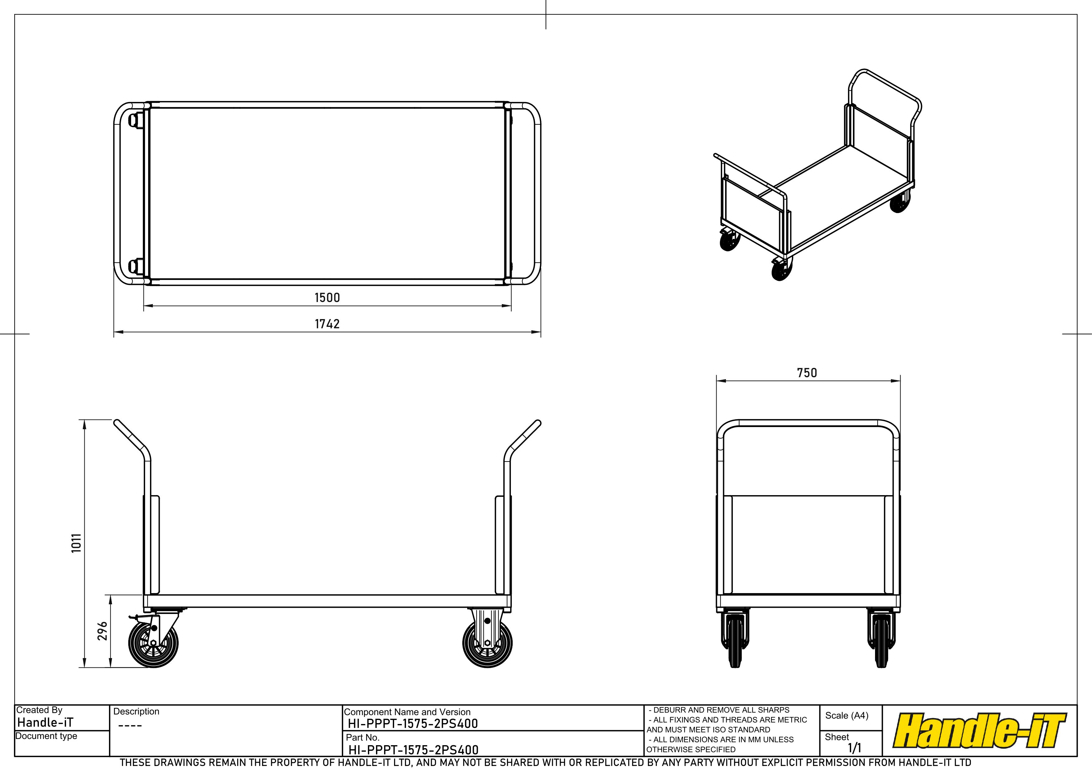 Carro de plataforma con 2 laterales de pl&aacute;stico  dimensiones