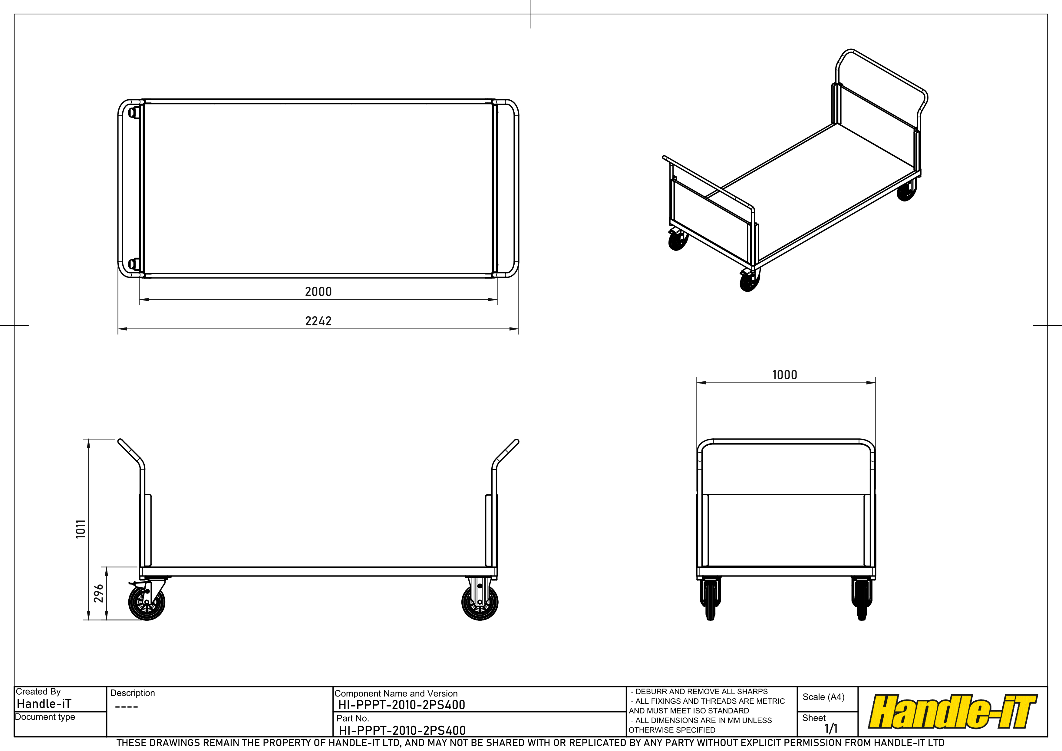 Carro de plataforma con 2 laterales de pl&aacute;stico  dimensiones