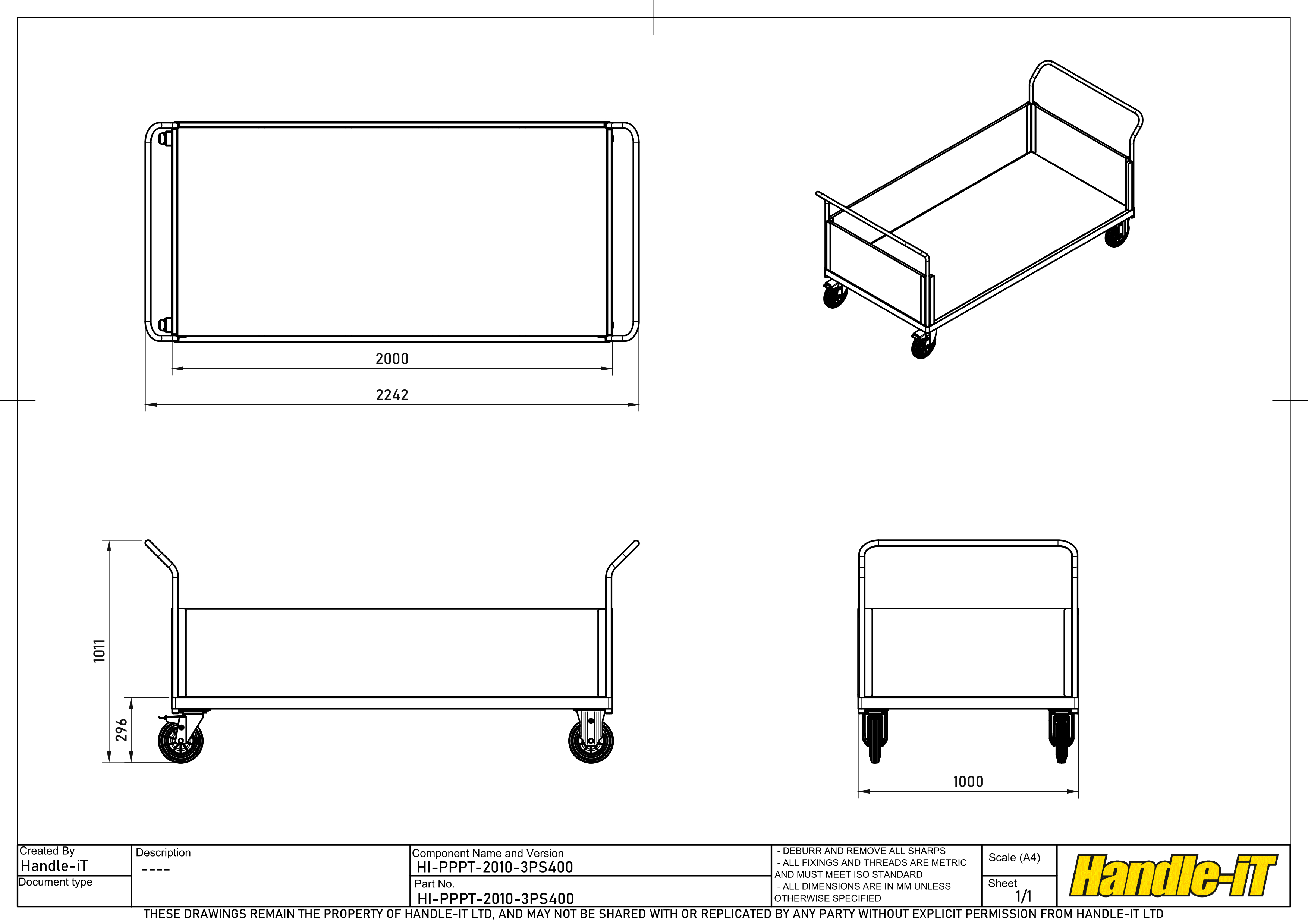 Carro de plataforma con 3 lados pl&aacute;sticos dimensiones