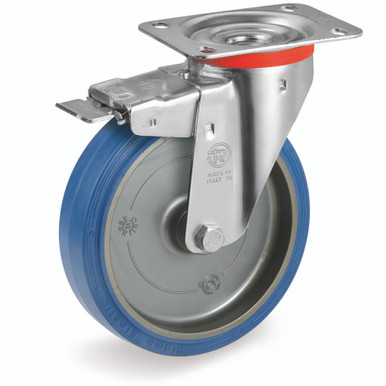 Castor with Elastic Rubber Tyre Brake