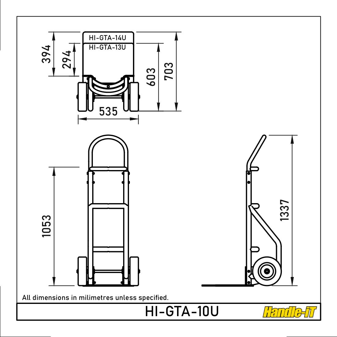 Dimensiones de la carretilla de aluminio Dimensiones de la carretilla de aluminio