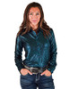 Beautiful Teal Shimmer Stretch Jersey Lightweight Pullover Button Up