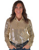 Beige Sequin Pullover Button Up medium weight & stretch