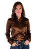 Brown Satin Pullover Button Up in low stretch medium weight