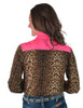 Leopard Jersey Pullover Button Up with Hot Pink Shimmer yoke, cuffs, lapel with turquoise stitching & snaps