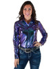Purple & Teal Foil Metallic Pullover Button Up Lightweight & Medium Stretch