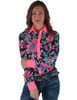 Navy & Watermelon Floral Jersey Pullover Button Up Medium weight & stretch