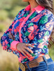 Navy & Watermelon Floral Jersey Pullover Button Up Medium weight & stretch