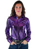 Bold Violet Foil Metallic Pullover Button Up Lightweight & medium Stretch
