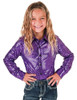 Girl's Bright Lilac Foil Metallic Pullover Button Up Lightweight & medium Stretch