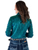 Turquoise Iridesent Shimmer on bonded Satin Pullover Button Up Midweight & Stretch