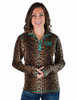 Leopard Jersey 1/4 Cadet Zip with turquoise stitching. Logo & zipper Medium weight & stretch