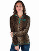 Leopard Jersey 1/4 Cadet Zip with turquoise stitching. Logo & zipper Medium weight & stretch