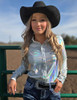 White Holographic pullover button up  Lightweight Medium Stretch