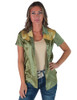 Sage & Vanilla Retro Bootstitch Embroidered Satin Short Sleeve Button Up