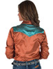 Rust & Turquoise Retro Bootstitch Embroidered Satin Short Sleeve Button Up
