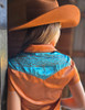 Rust & Turquoise Retro Bootstitch Embroidered Satin Short Sleeve Button Up