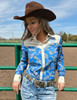 Blue Paisley & Cream Retro Pullover Button Up Lightweight Low Stretch