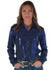 Deep Periwinkle Sequin Foil Metallic Pullover Button Up Midweight & Medium Stretch