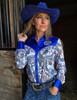 Paisley Jersey with Royal Blue Satin Yoke, Collar, Cuffs & Embroidered Logo Pullover Button Up
