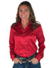 Red Satin Pullover Button Up Midweight & Low Stretch