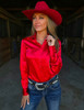 Red Satin Pullover Button Up Midweight & Low Stretch