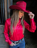 Red Satin Pullover Button Up Midweight & Low Stretch