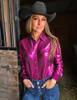 Fushia Pink Holographic Pullover Button Up Midweight & Medium Stretch