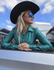 Turquoise Mist Holographic Pullover Button Up lightweight medium stretch