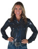 Midnight Black Sequin Pullover Button Up medium weight & stretch