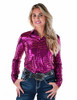 Hot Pink Shimmer with Copper Sequins Pullover Button Up