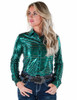 Emerald Shimmer with Copper Sequins Pullover Button Up