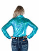 Bright Iridescent Turquoise Pa-Leather Pullover Button Up