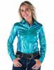 Bright Iridescent Turquoise Pa-Leather Pullover Button Up