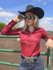 Red Shimmer inside lined with black satin Pullover Button Up