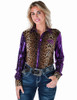 Leopard Jersey with Purple Sequin Sleeves & purple embroidered logo Pullover Button Up