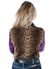Leopard Jersey with Purple Sequin Sleeves & purple embroidered logo Pullover Button Up