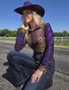 Leopard Jersey with Purple Sequin Sleeves & purple embroidered logo Pullover Button Up
