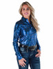 Royal Blue Shimmer with Copper Sequins Pullover Button Up