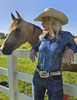 Royal Blue Shimmer with Copper Sequins Pullover Button Up