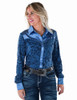 Navy & Blue Paisley Jersey with Blue Satin Pullover Button Up with Cowgirl Tuff logo