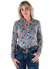 Colorful Blue Floral Jersey Pullover Button Up