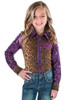 Girls Leopard Jersey with Purple Sequin Sleeves & purple embroidered logo Pullover Button Up
