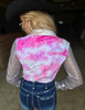 Pink & Purple Tie Dye Velor with Silver Stars Sparkles & Silver Sequin Sheer Sleeves Pullover Button Up