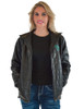 Black Faux Leather Jacket with Turquoise embrodered logos
