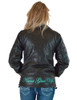 Black Faux Leather Jacket with Turquoise embrodered logos
