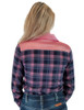 Navy & Pink Plaid with Pink Satin Pullover Button Up with embroidered logo